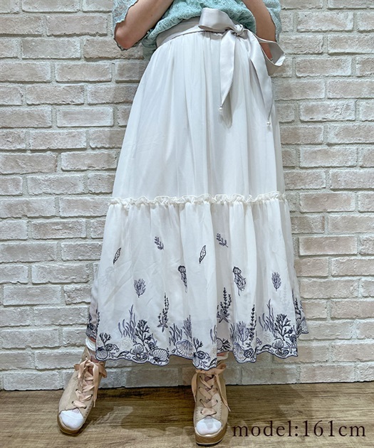 マリンフラワー裾刺繍スカート | outlet | axes femme online shop