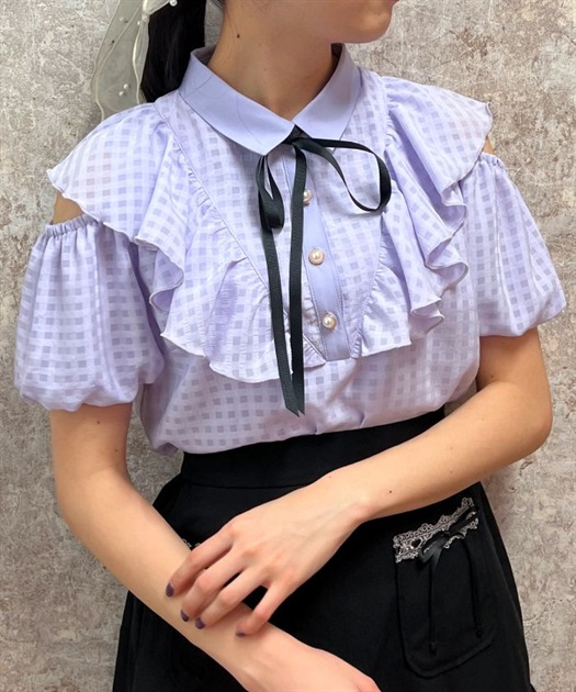 シアーチェック肩あきブラウス【期間限定価格】 | outlet | axes