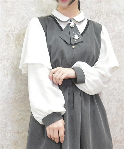 シマエナガ刺繍入タイ付きブラウス | outlet | axes femme シマエナガ刺繍入タイ付きブラウス | outlet | axes femme
