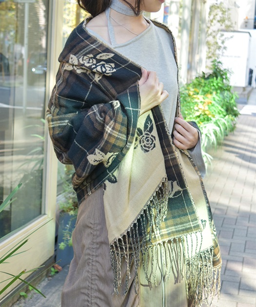 チェック×バラ柄ストール | axes femme | axes femme online shop