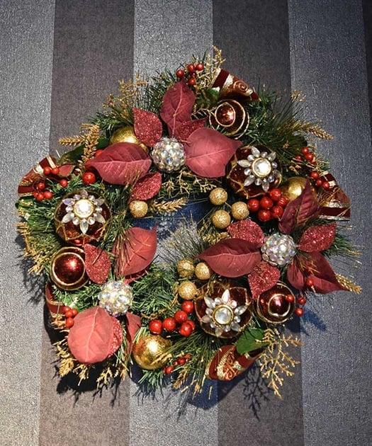 サンタ付き】【40cm】greenのポインセチアのクリスマスリース