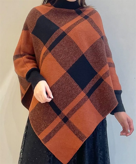 大判チェック柄ニットポンチョ | レディース服・レディース 大判チェック柄ニットポンチョ | レディース服・レディース