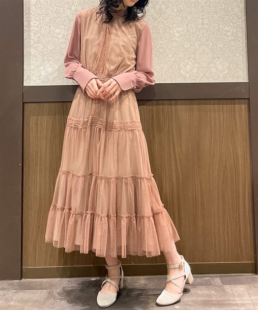 レース切替ドットチュールワンピース | 衣料 | axes femme レース切替ドットチュールワンピース | 衣料 | axes femme