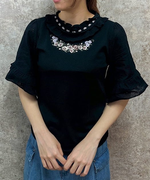 バラの花刺繍レース切替プルオーバー | レディース服 バラの花刺繍レース切替プルオーバー | レディース服