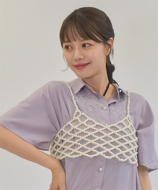 AMERI/アメリ】PEARL BUSTIER SATIN TOP/パールビスチェサテン