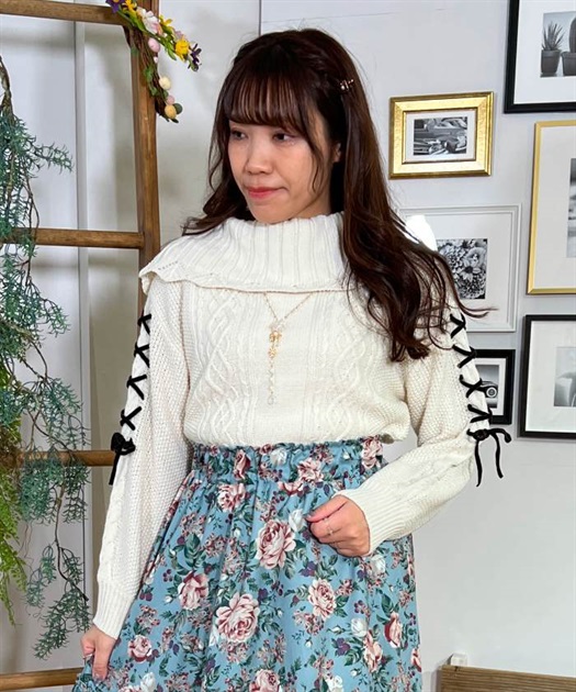 袖レースアップニットプルオーバー | outlet | axes femme 袖レースアップニットプルオーバー | outlet | axes femme