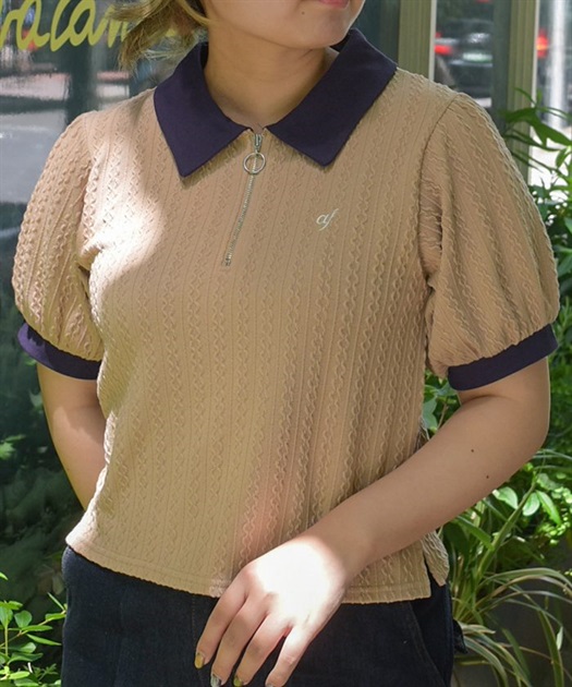 胸元刺繍ハーフジップポロプルオーバー | outlet | axes femme 胸元刺繍ハーフジップポロプルオーバー | outlet | axes femme