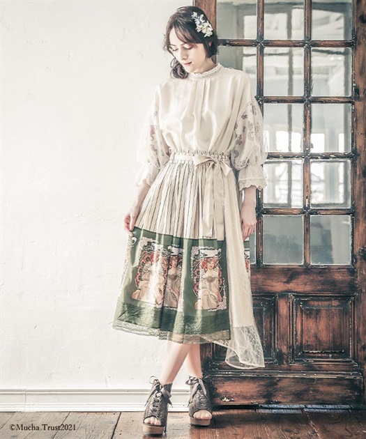 高速配送 axes femme ミュシャ プリントロングスカート ilam.org