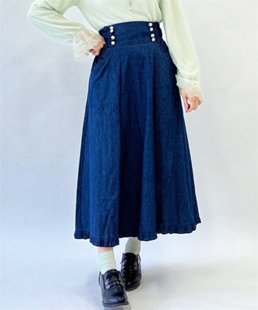 パール釦デザインデニムスカート | outlet | axes femme online shop パール釦デザインデニムスカート | outlet | axes femme online shop