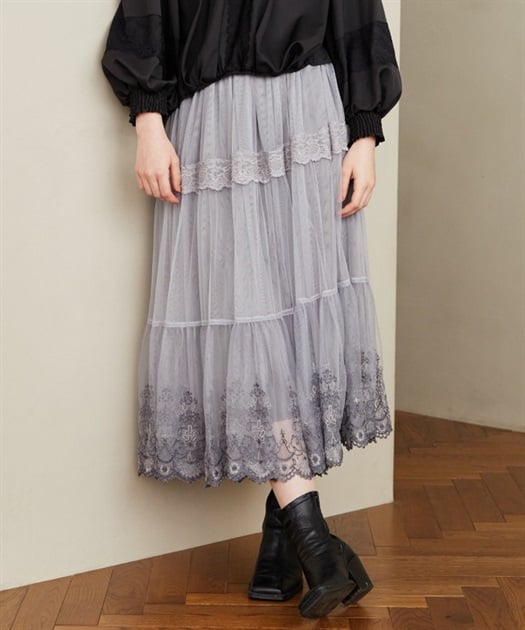 裾刺繍ティアードチュールスカート | outlet | axes femme 裾刺繍ティアードチュールスカート | outlet | axes femme