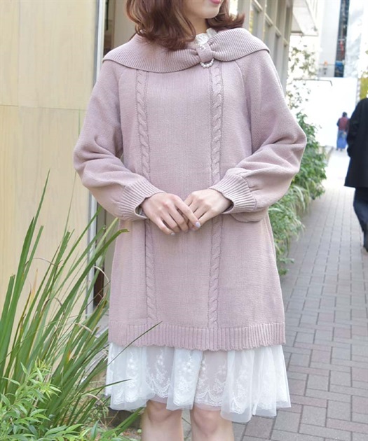 リボン襟ニットミニワンピ | outlet | axes femme online shop リボン襟ニットミニワンピ | outlet | axes femme online shop