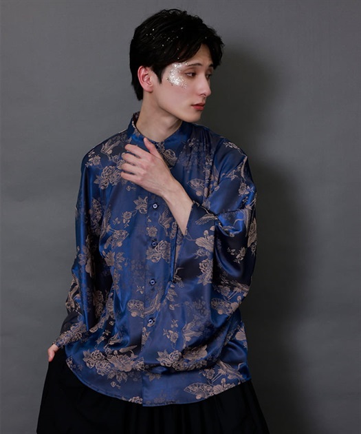 鶴×扇子ジャガード和袖シャツ | AXES-X | axes femme online shop 鶴×扇子ジャガード和袖シャツ | AXES-X | axes femme online shop