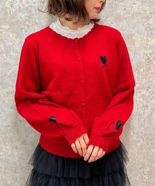 ハートリボン刺繍ニットカーディガン | outlet | axes femme ハートリボン刺繍ニットカーディガン | outlet | axes femme