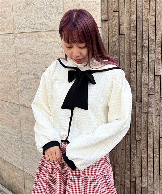 ふくれジャカードセーラーカーディガン | outlet | axes femme