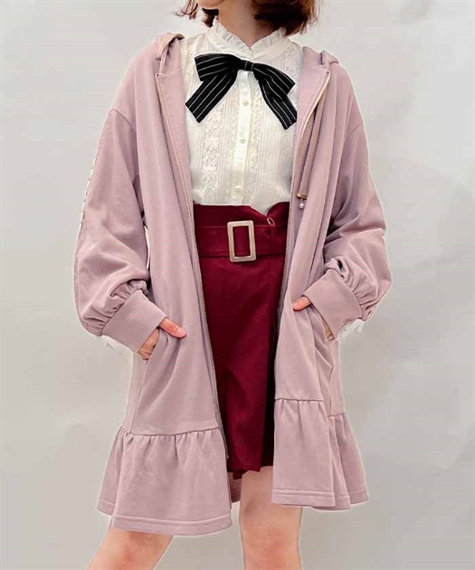 裾フリル裏毛ロングパーカー | POETIQUE | axes femme online shop スペシャルプライス PINK HOUSE ブルー チュニック ロングパーカー ロゴ フリル パーカー