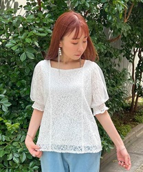 チュール袖総レーストップス【期間限定価格】(白-F)