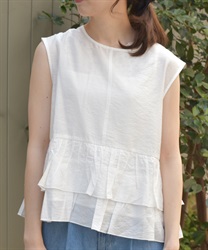 裾フリルノースリーブブラウス【2点10%OFF対象商品】(白-F)