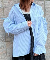 ストライプ柄シャツ(サックス-M)