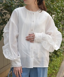 フリル袖ロングシャツ【2点10%OFF対象商品】(白-F)