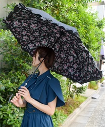 ローズブーケ柄晴雨兼用長傘(黒-F)