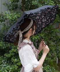 ローズブーケ柄晴雨兼用折傘(黒-F)