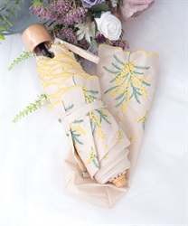 ミモザ刺繍晴雨兼用折傘(生成り-F)