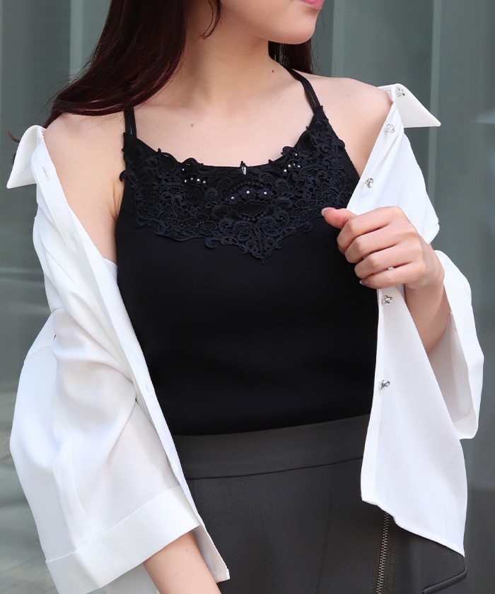 axes femmeリボン付き黒プリーツキャミソール axes femme キャミソール | axes femme(アクシーズファム)公式onlineshop