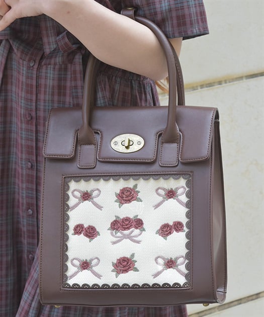 ローズ×リボン刺繍バッグ