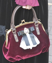 カメオ付リボンベロアバッグ【期間限定価格】(ワイン-F)