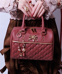 リボン刺繍キルトボストン(濃ピンク-F)