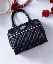 リボン刺繍キルトボストン(黒-F)