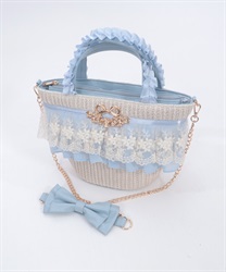 レースフリル雑材かごバッグ(サックス-F)