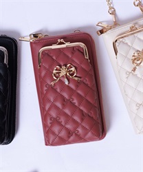 リボン刺繍キルトショルダー(濃ピンク-F)