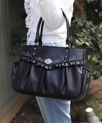 ローズ刺繍フリルＡ４トート(黒-F)