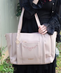 薔薇刺繍多機能ビッグトート(ピンク-F)