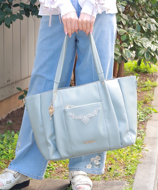 薔薇刺繍多機能ビッグトート