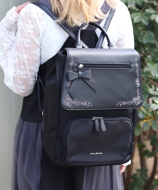 撥水ナイロン刺繍使いリュック【予約】 | axes femme online shop