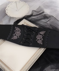 ローズ刺繍コルセットベルト(黒-F)