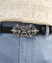 蝶モチーフバックル合皮ベルト(シルバー-F)