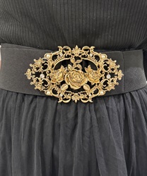 薔薇装飾バックル太幅ベルト(ゴールド-F)
