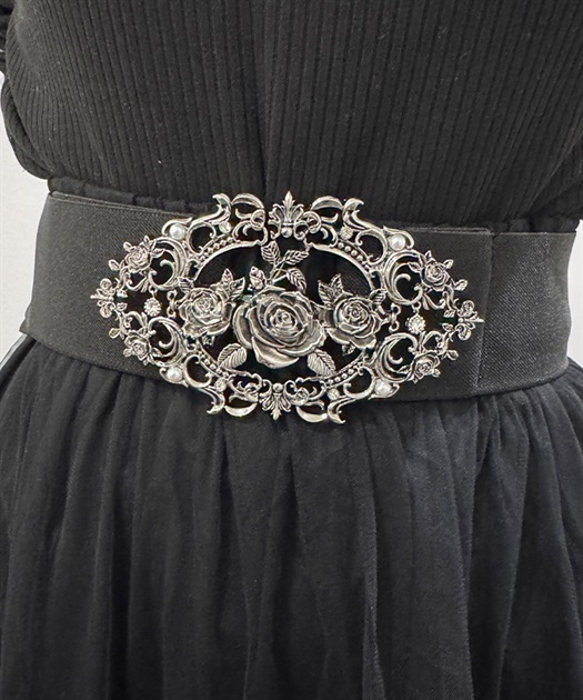 薔薇装飾バックル太幅ベルト