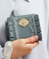 ローズ刺繍フリルミニ財布(ブルー-F)