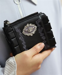 ローズ刺繍フリルミニ財布(黒-F)