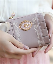 ローズ刺繍フリルミニ財布(ピンク-F)