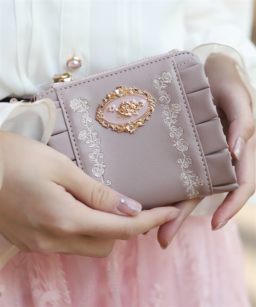 ローズ刺繍フリルミニ財布【予約】