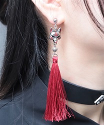 狐面×タッセルピアス(真紅-F)