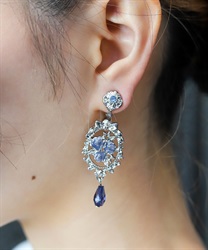 オーナメントローズイヤリングピアス(ブルー-F)