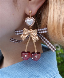 チェリーリボン２ｗａｙピアス(茶-F)