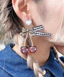 チェリーリボン２ｗａｙピアス(黒-F)