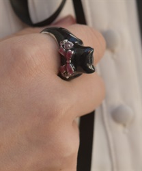 おめかしリボンねこリング(黒-F)